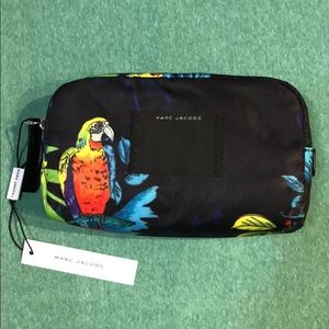 Black & Floral/Parrot Print Large Cosmetics Bag